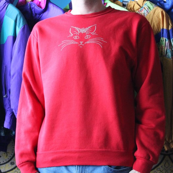 Vintage Sweaters - Kitty Katy Bejeweled Crewneck Sweater